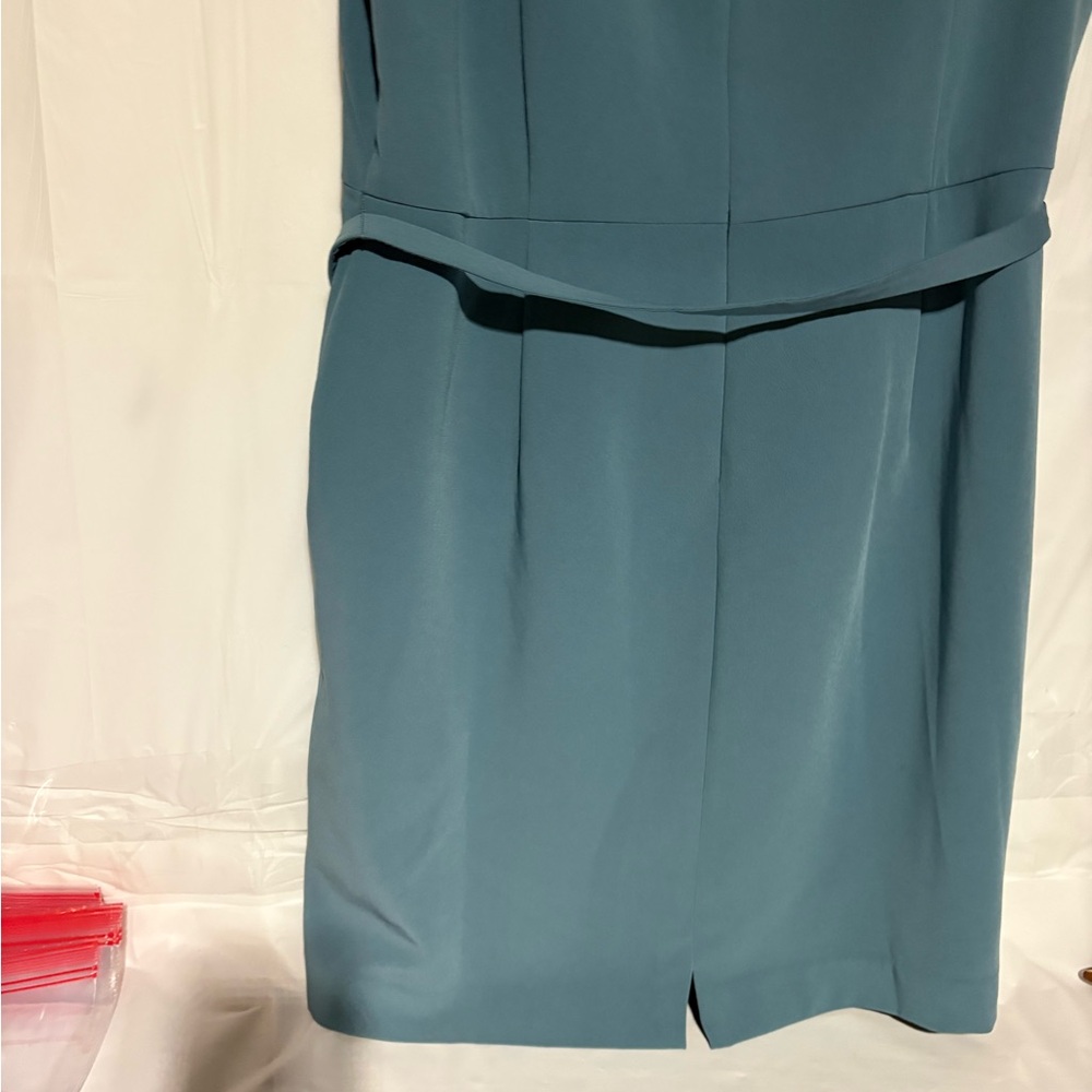 Ann Taylor Teal Short-Sleeve Midi Dress with Waist Tie - Picture 9 of 14